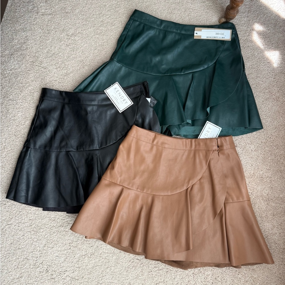 DO+BE Leather Skater Skirts - Black, Green, Tan